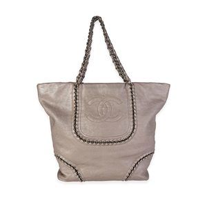 Chanel Metallic Bronze Leather Luxe Ligne Chain Tote